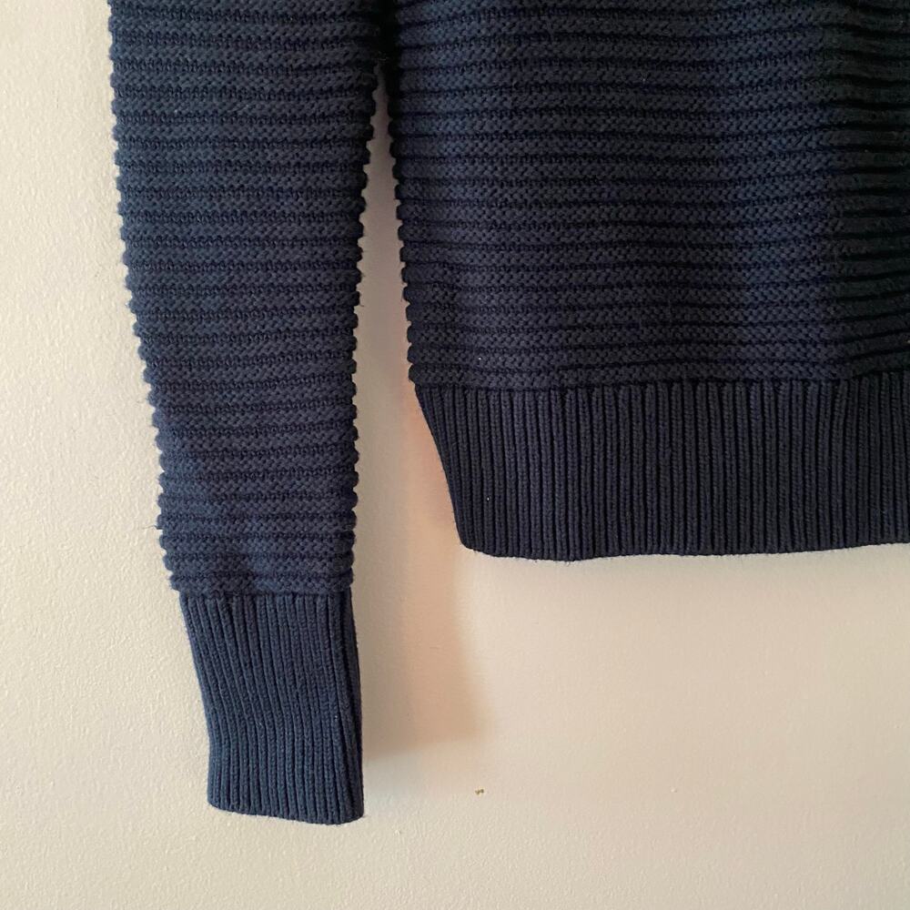NWOT Banana Republic Navy Blue Ruffle Knit Pullover Sweater Cotton Blend Medium - Picture 5 of 9
